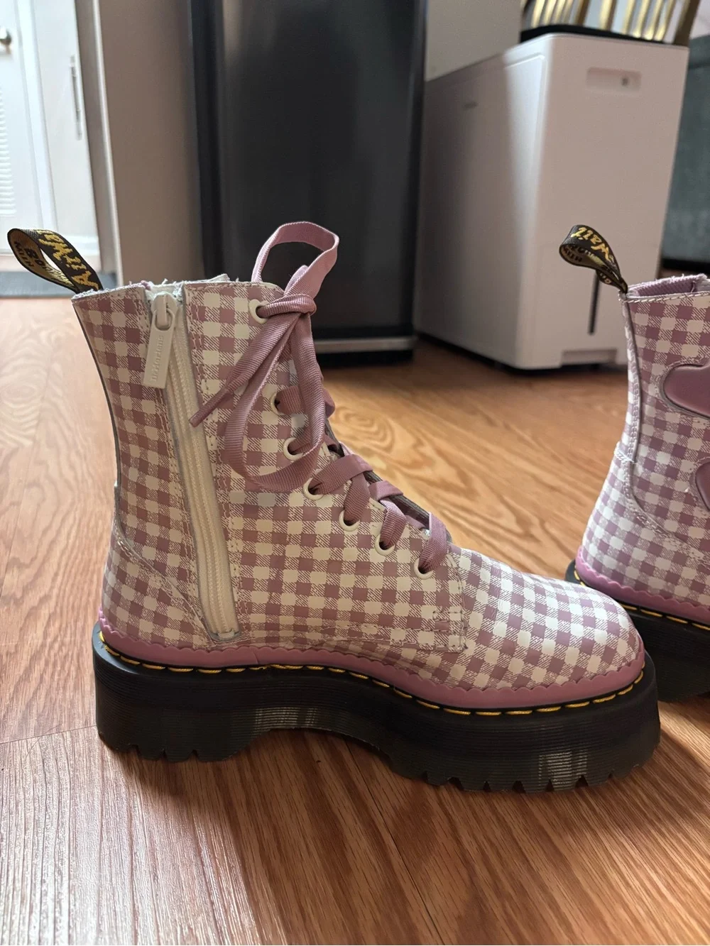 Dr. Martens Jadon Heart Gingham Leather Platform Boot